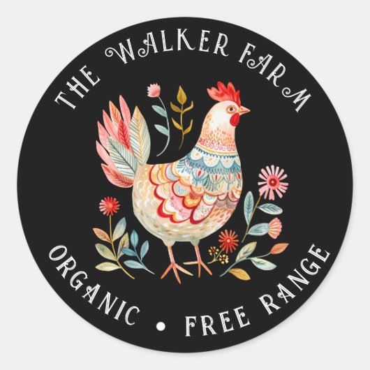 Folk farbenfrohe Farm Frische Eier Runder Aufkleber (Vorderseite)