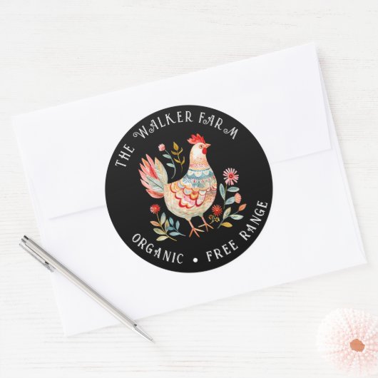 Folk farbenfrohe Farm Frische Eier Runder Aufkleber (Umschlag)