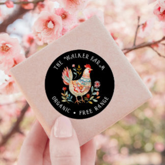 Folk farbenfrohe Farm Frische Eier Runder Aufkleber