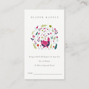 Folk Farm Floral Birdie Diaper Raffle Baby Dusche Begleitkarte
