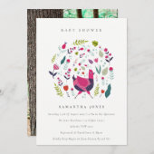 Folk Farm Floral Birdie Foto Kinderdusche Einladun Dankeskarte (Vorne/Hinten)