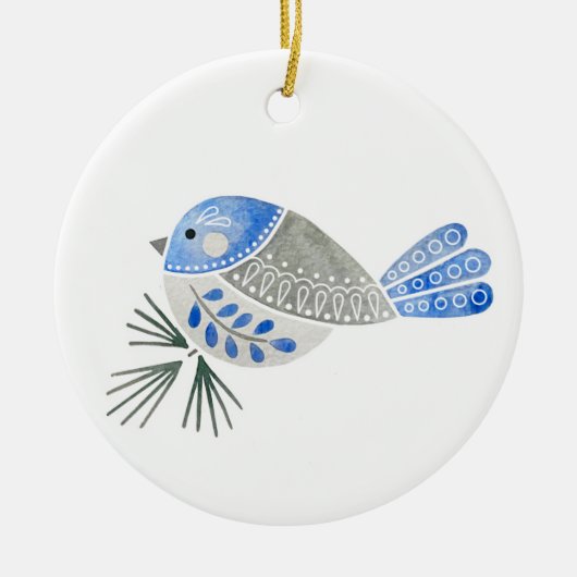 Folk Flock Chickadee Keramik Ornament (Vorne)