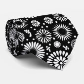 Folk Floral Black and White Sunflower Boho Chic Krawatte (Gerollt)