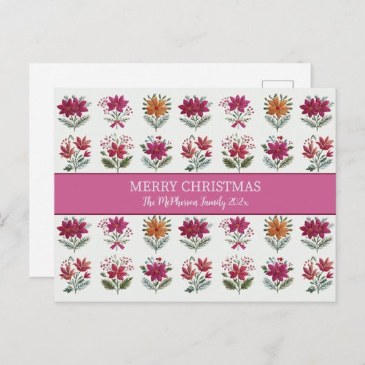 Folk Floral Christmas Feiertagspostkarte (Vorne/Hinten)