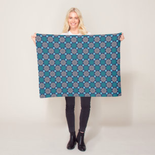 Folk Floral Damask Denim Blue Fleecedecke