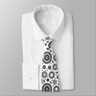 Folk Floral Schwarz-Weiß-Blumen Boho Chic Krawatte