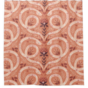 Folk Floral Snake: Symmetrisch Vintag Duschvorhang