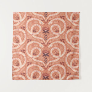 Folk Floral Snake: Symmetrisch Vintag Wandteppich