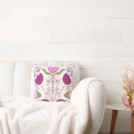 Folk Floral Throw – Pink & Burgundy Botanic. Kissen