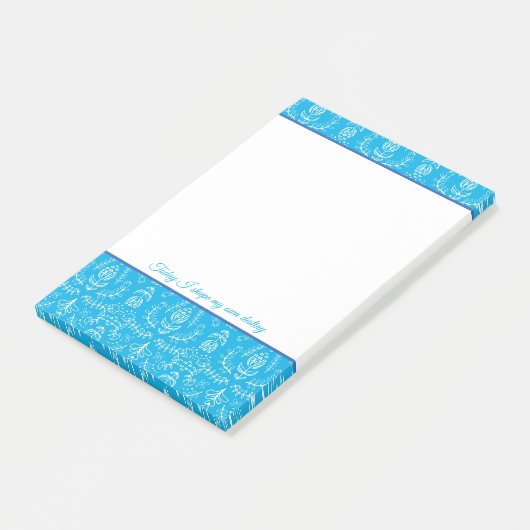 Folk Florals in Blue Personalisiert Notes Post-it Klebezettel (angewinkelt)