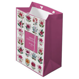 Folk Florals Pink Christmas Mittlere Geschenktüte