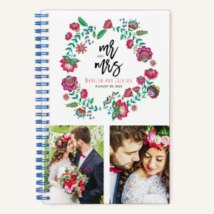 Folk Flowers florales Hochzeitsnotizbuch Notizblock