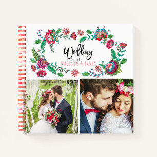 Folk Flowers Foto Collage Hochzeit Notizbuch