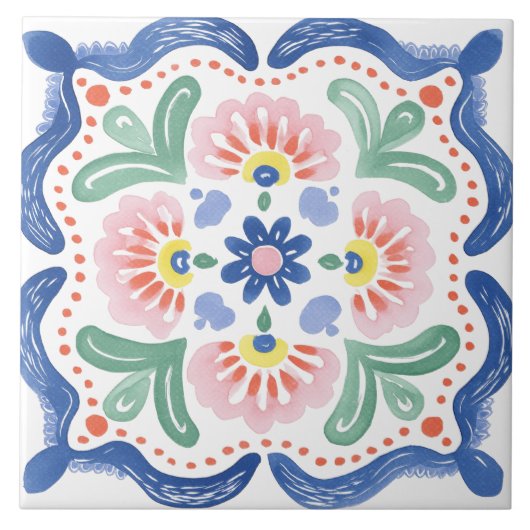 Folk Garden Watercolor Fliese (Vorderseite)