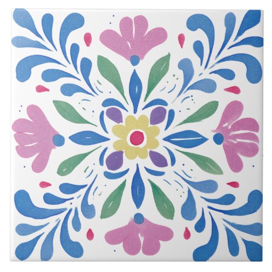 Folk Garden Watercolor Fliese (Vorderseite)