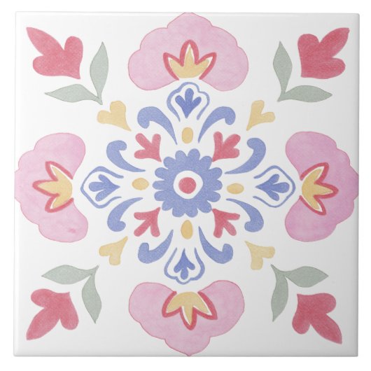 Folk Garden Watercolor Fliese (Vorderseite)