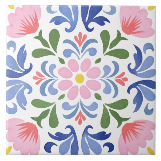 Folk Garden Watercolor Fliese (Vorderseite)