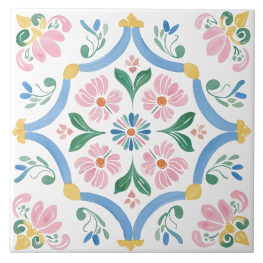 Folk Garden Watercolor Fliese (Vorderseite)