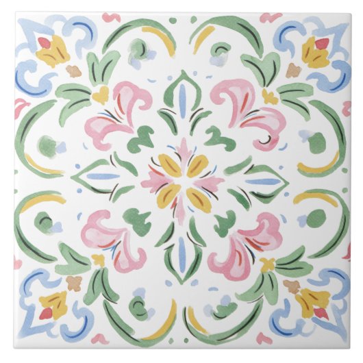 Folk Garden Watercolor Fliese (Vorderseite)