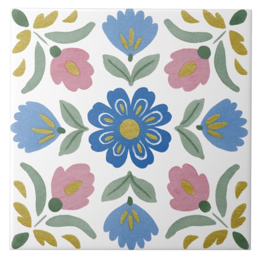 Folk Garden Watercolor Fliese (Vorderseite)