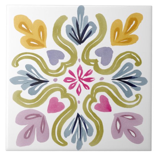 Folk Garden Watercolor Fliese (Vorderseite)