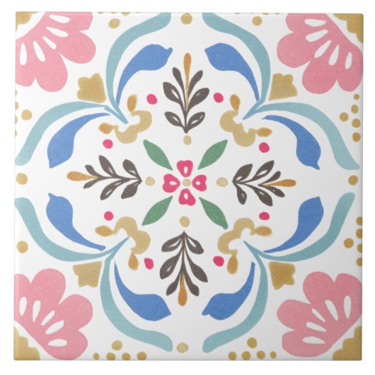 Folk Garden Watercolor Fliese (Vorderseite)