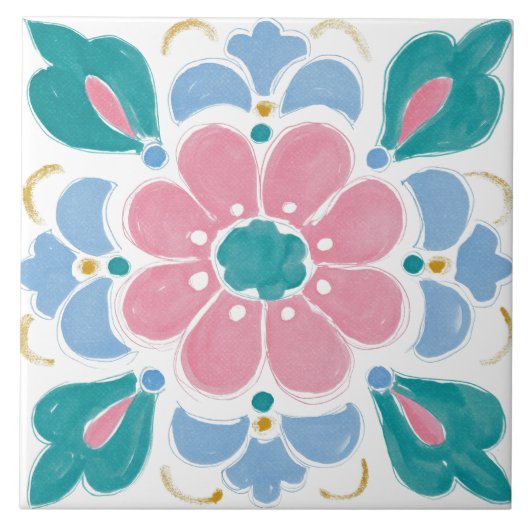 Folk-Garten-Aquarell Fliese (Vorderseite)