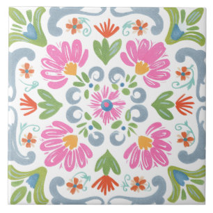 Folk-Garten-Aquarell Fliese