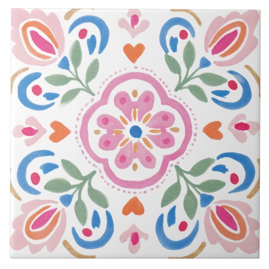 Folk-Garten-Aquarell Fliese (Vorderseite)