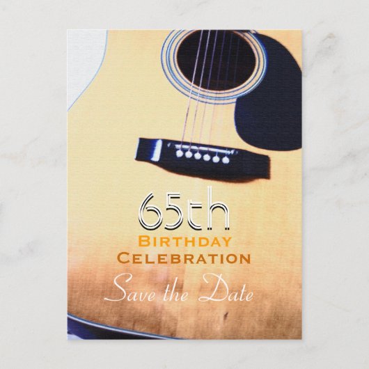Folk Guitar 65. Geburtstag Save the Date Postkarte (Vorderseite)