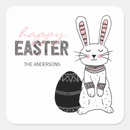 Folk Happy Oaster Bunny Rabbit Sticker (Vorderseite)
