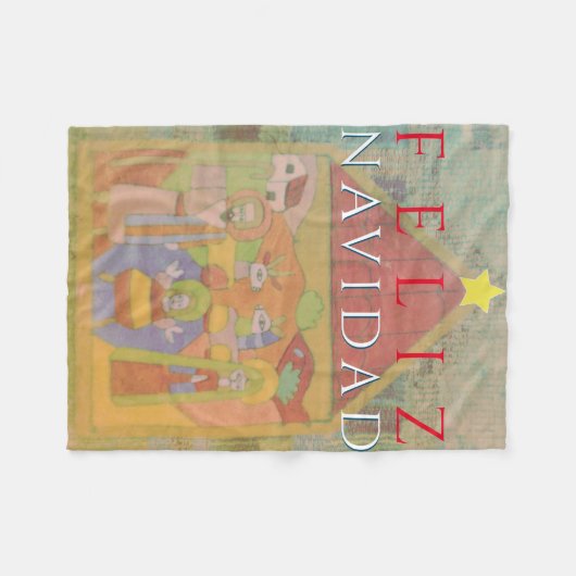 Folk Nativity Scene "Feliz Navidad" Fleecedecke (Vorderseite (Horizontal))