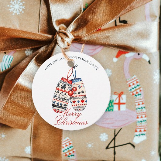 Folk Nordic Winter Mittens Frohe Weihnachten Geschenkanhänger