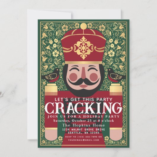 Folk Nutcracker knackt Weihnachtsfeier Einladung (Vorderseite)
