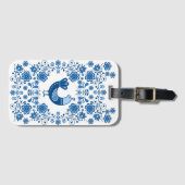 Folk Partridge bird floral flower design/white B Gepäckanhänger (Vorderseite (Horizontal))