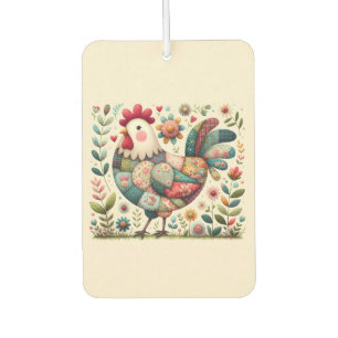 Folk- Patchwork-Hahn mit floralen Akzenten Autolufterfrischer