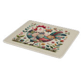 Folk Patchwork Rooster with Floral Accents Cutting Schneidebrett (Ecke)