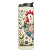 Folk Patchwork Rooster with Floral Accents Thermosbecher (Nach links gedreht)