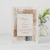 Folk Patchwork Rustische Hochzeit Einladung (Stehend Vorderseite)