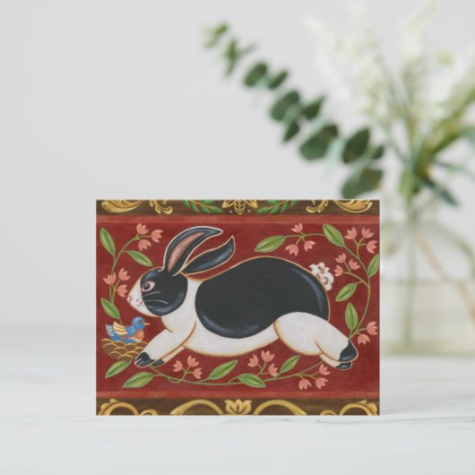 Folk Rabbit Postkarte (Stehend Vorderseite)