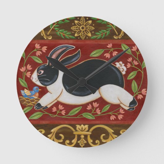 Folk Rabbit Runde Wanduhr (Vorderseite)