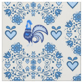Folk Rooster/Cockerel /blau floral, Herzen 4" Stoff (Nahaufnahme)