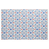 Folk Rooster/Cockerel/blau/rot-floral, Herzen 4" Stoff (Fat Quarter (45,7 x 55,9 cm))
