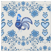 Folk Rooster/Cockerel blue/blue floral , herzen/4" Stoff (Nahaufnahme)