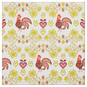 Folk Rooster/Cockerel gold/floral, Herz/4" Stoff (Muster)