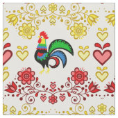 Folk Rooster/Cockerel gold/rot floral ,Herz/4" Stoff (Nahaufnahme)