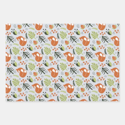 Folk Scandy Swedish Bird Fox Set von 3 Geschenkpapier Set (Vorderseite 3)