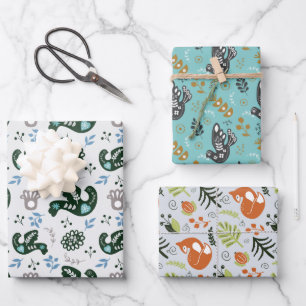 Folk Scandy Swedish Bird Fox Set von 3 Geschenkpapier Set
