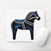 Folk schwarz/weiß/blau Dala Pferd, Folk Friesian Mousepad (Mit Mouse)