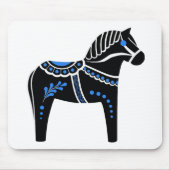 Folk schwarz/weiß/blau Dala Pferd, Folk Friesian Mousepad (Vorne)